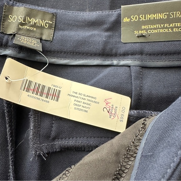 NWT Chicos the so slimming manhattan straight pants navy pull on size 2 - Picture 5 of 8